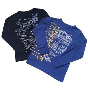Place Boys Size S (5/6) Black Blue Long-Sleeve Graphic Print Thermal Top Bundle